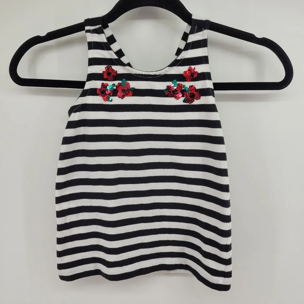 Gymboree School Girly Black White Striped Sequin Floral Tank Top Girls Size 6